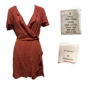 Beautiful Burnt Orange Ruffled Wrap Dress, brand is Miami by Francesca’s. Sz M